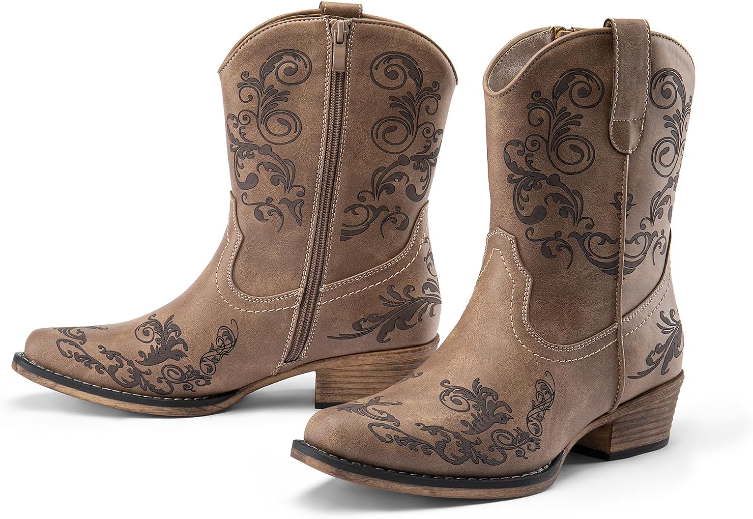 DREAM PAIRS Women's Cowboy Cowgirl Western Ankle Boots Low Chunky Heels Square Toe Fall Short Booties Shoes - Image 4