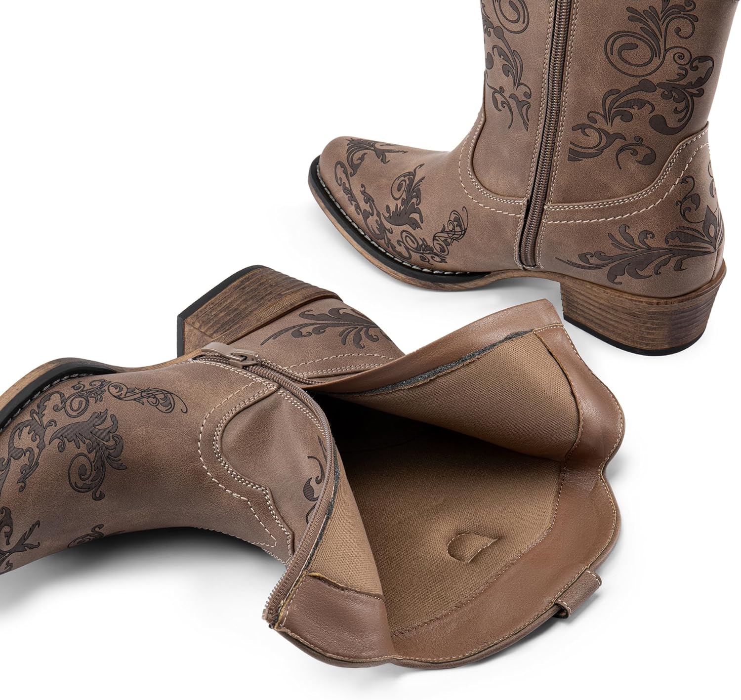 DREAM PAIRS Women's Cowboy Cowgirl Western Ankle Boots Low Chunky Heels Square Toe Fall Short Booties Shoes - Image 5