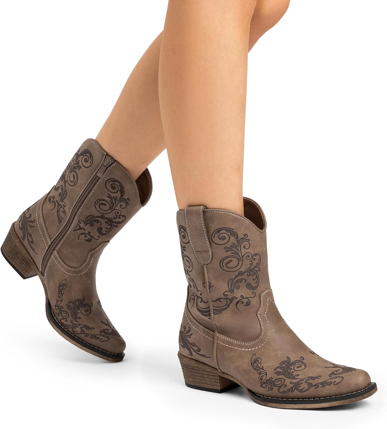 DREAM PAIRS Women's Cowboy Cowgirl Western Ankle Boots Low Chunky Heels Square Toe Fall Short Booties Shoes - Image 7